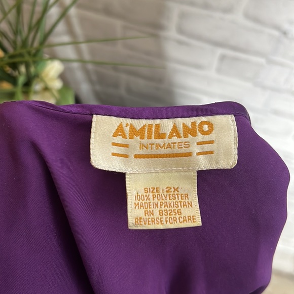 Vtg 90’s A’Milano Intimates deep purple Satin Nightgown Tunic Dress 2X - Picture 4 of 4
